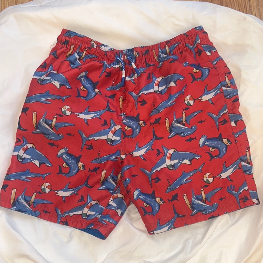 Red Shark Print Swim Shorts